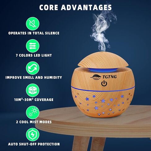 موزع روائح الزيوت العطرية TGTNG، ناشر للعلاج العطري، مرطب الهواء، موزع هواء رذاذ بارد بالموجات فوق الصوتية مع تصميم منخفض الضوضاء، ضوء LED بـ 7 ألوان، هدية الترحيب بالمنزل الجديد للمنازل الجديدة in Kuwait