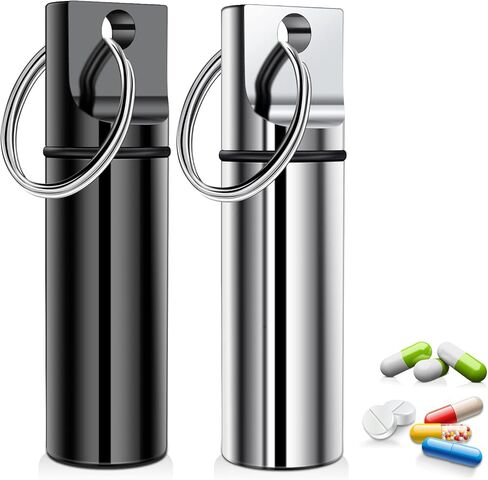 AMMON Pill Box 2 جهاز كمبيوتر شخصى صغير حالة حبوب منع الحمل للماء المحمولة حاوية حبوب منع الحمل المفاتيح حبوب منع الحمل حامل صغير منظم حبوب منع الحمل سبائك الألومنيوم جيب حالة حبوب منع الحمل للسفر التخييم في الهواء الطلق (أسود وفضي) in Kuwait