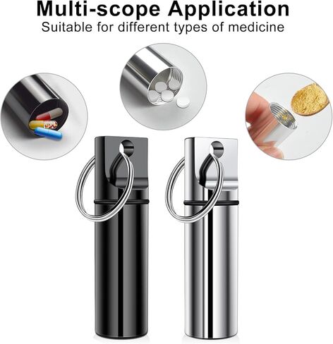 AMMON Pill Box 2 جهاز كمبيوتر شخصى صغير حالة حبوب منع الحمل للماء المحمولة حاوية حبوب منع الحمل المفاتيح حبوب منع الحمل حامل صغير منظم حبوب منع الحمل سبائك الألومنيوم جيب حالة حبوب منع الحمل للسفر التخييم في الهواء الطلق (أسود وفضي) in Kuwait