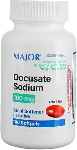 Docusate Sodium Stool Softener Useful As a Stool Softener and Wetting Agent for The Temporary Relief of Constipation. Helps Keep Stool Soft for Easy and Natural Evacuation - 100 Softgels in Saudi Arabia