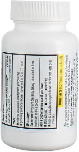 Docusate Sodium Stool Softener Useful As a Stool Softener and Wetting Agent for The Temporary Relief of Constipation. Helps Keep Stool Soft for Easy and Natural Evacuation - 100 Softgels in Saudi Arabia