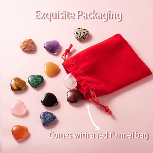 12 قطعة من الاحجار والكريستال على شكل قلب، احجار طبيعية على شكل قلب 1 انش، صخور على شكل قلب، مجموعة كريستال شاكرا العلاجية لموازنة الريكي والشفاء والتامل والتدليك واليوغا والطاقة والديكور in Kuwait