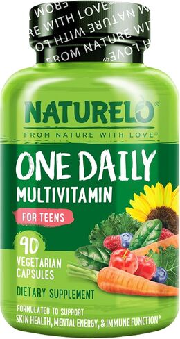 NATURELO One Daily Multivitamin للمراهقين - مع الفيتامينات والمعادن للمراهقين والبنات - مكمل للأطفال النشطين - غير معدل وراثيًا - نباتي ونباتي - 90 كبسولة in Kuwait