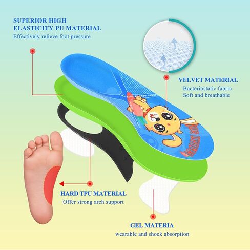 نعال أحذية Ilovfeot Kids لتبطين تقويم العظام ودعم قوس القدم، نعل داخلي لدعم الأطفال للراحة، الأقدام المسطحة، التهاب اللفافة الأخمصية، تخفيف آلام كعب القدم in Kuwait