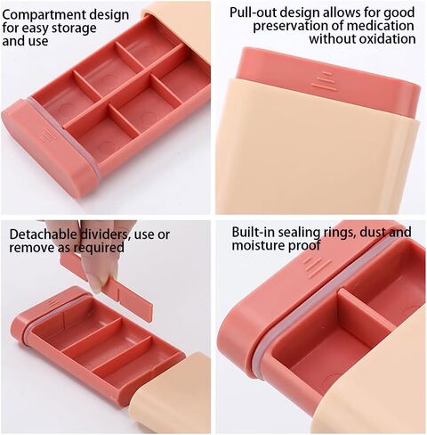 PIGIAOKA 4 عبوات من منظم علب حبوب الدواء اليومية، صندوق حبوب الدواء الأسبوعي، حقيبة مكملات حبوب الدواء المحمولة، حقيبة تنظيم الأدوية المكونة من 6 أقسام للفيتامين in Kuwait