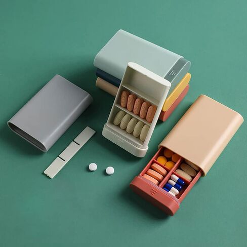 PIGIAOKA 4 عبوات من منظم علب حبوب الدواء اليومية، صندوق حبوب الدواء الأسبوعي، حقيبة مكملات حبوب الدواء المحمولة، حقيبة تنظيم الأدوية المكونة من 6 أقسام للفيتامين in Kuwait