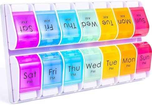 Windtrace Pill Organizer 2 Times a Day, Weekly Pill Box Cases with Spring Open Design, Am Pm Pill Organizer 7 Day, Large Pill Holer to Hold Vitamin, Supplements, Medicine in Kuwait