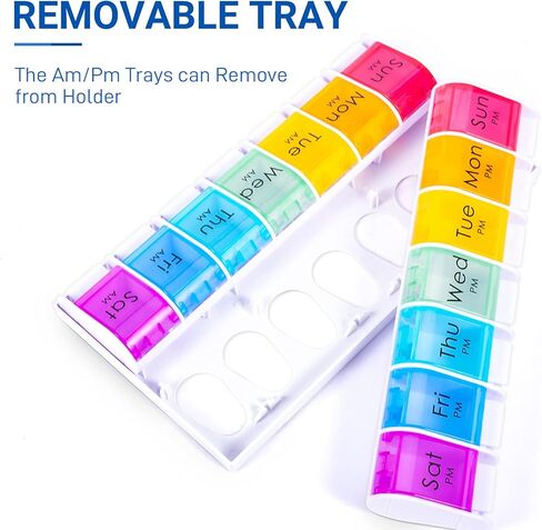 Windtrace Pill Organizer 2 Times a Day, Weekly Pill Box Cases with Spring Open Design, Am Pm Pill Organizer 7 Day, Large Pill Holer to Hold Vitamin, Supplements, Medicine in Kuwait
