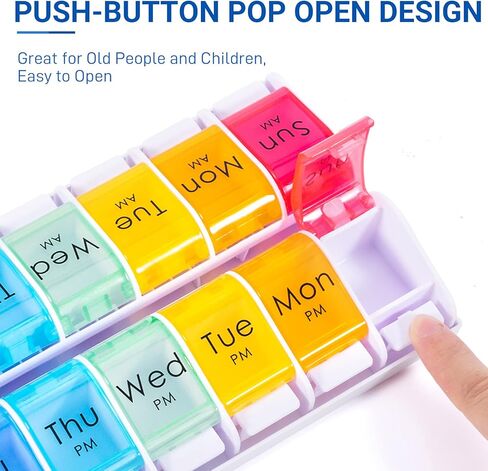 Windtrace Pill Organizer 2 Times a Day, Weekly Pill Box Cases with Spring Open Design, Am Pm Pill Organizer 7 Day, Large Pill Holer to Hold Vitamin, Supplements, Medicine in Kuwait