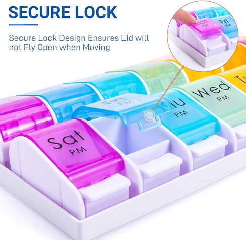 Windtrace Pill Organizer 2 Times a Day, Weekly Pill Box Cases with Spring Open Design, Am Pm Pill Organizer 7 Day, Large Pill Holer to Hold Vitamin, Supplements, Medicine in Kuwait