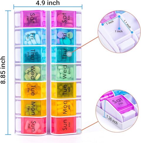 Windtrace Pill Organizer 2 Times a Day, Weekly Pill Box Cases with Spring Open Design, Am Pm Pill Organizer 7 Day, Large Pill Holer to Hold Vitamin, Supplements, Medicine in Kuwait