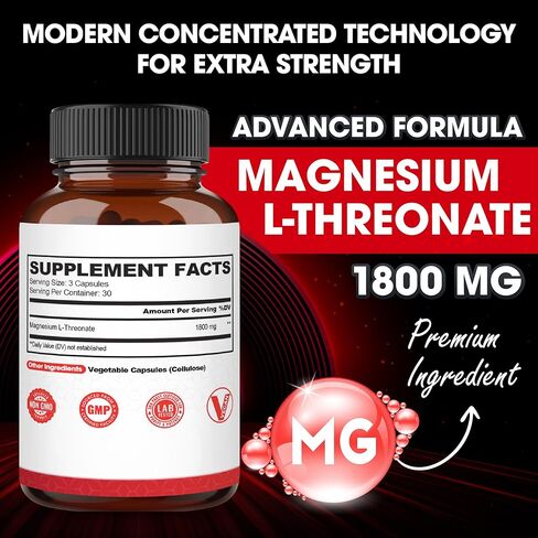 مكمل مغنيسيوم إل-ثريونات 1800 مجم - 90 قرصًا - تركيبة مركزة للغاية - خالية من الغلوتين، وغير معدلة وراثيًا in Kuwait