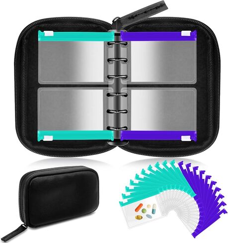 شنطة تنظيم حبوب الدواء بسحاب قابلة لاعادة الاستخدام، اكياس بلاستيكية شفافة لحفظ حبوب الدواء ذاتية الغلق للسفر (اخضر وارجواني) in Kuwait