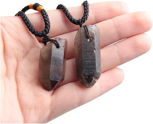 Acxico 2 pcs Natural Smokey Quartz Gemstone Pendant Irregular Reiki Healing Stone Necklace in Saudi Arabia