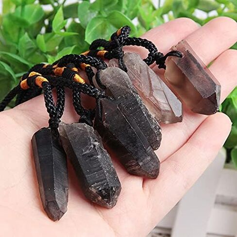 Acxico 2 pcs Natural Smokey Quartz Gemstone Pendant Irregular Reiki Healing Stone Necklace in Saudi Arabia