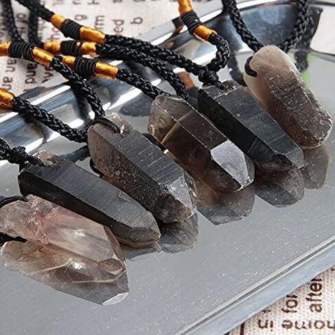 Acxico 2 pcs Natural Smokey Quartz Gemstone Pendant Irregular Reiki Healing Stone Necklace in Saudi Arabia