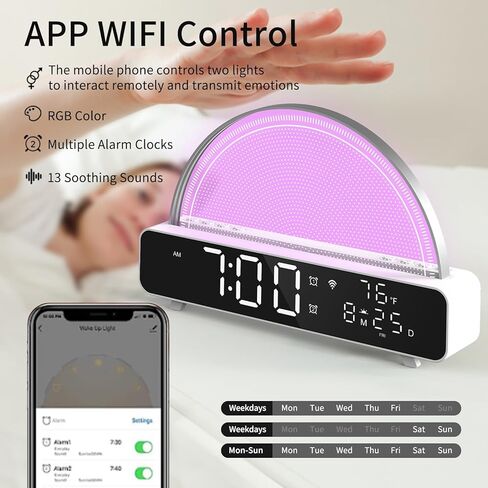 ساعة منبه رقمية من سبيونج، تحكم عن طريق التطبيق بفضاء لوني ار جي بي، ساعة منبه فاخرة بجانب السرير مع شاشة LED كبيرة، 13 صوت طبيعي، ساعة رقمية للاطفال وكبار السن والمنزل والمكتب in Kuwait