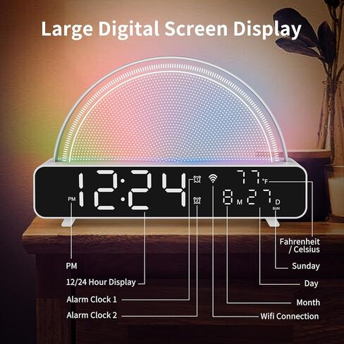 ساعة منبه رقمية من سبيونج، تحكم عن طريق التطبيق بفضاء لوني ار جي بي، ساعة منبه فاخرة بجانب السرير مع شاشة LED كبيرة، 13 صوت طبيعي، ساعة رقمية للاطفال وكبار السن والمنزل والمكتب in Kuwait