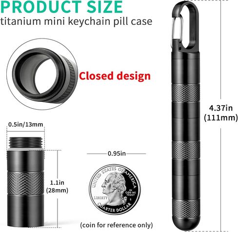Micro Pill Holder Keychain Titanium Pill Case for Purse Small Pill Container Travel Black Pill Box Medicine Bottle Organizer for Vitamin Fish Oil Supplement in Kuwait