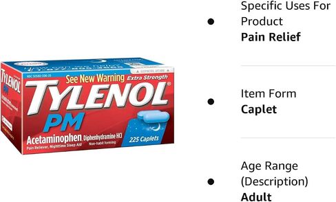مسكن الألم Tylenol Pm ذو القوة الإضافية + مساعد النوم، 225 كبسولة (عبوة واحدة) in Kuwait