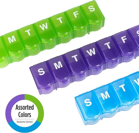 EZY DOSE Weekly (7-Day) Pill Case, Medicine Planner, Vitamin Organizer Box, Large Push N' Pop Open Compartments, Convenient and Easy to Use, Color May Vary, BPA Free in Saudi Arabia