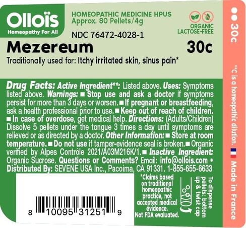 OLLOIS Mezereum 30c Organic, Lactose-Free, Vegan, Homeopathic Medicine, 80 Pellets (Pack of 1) in Saudi Arabia