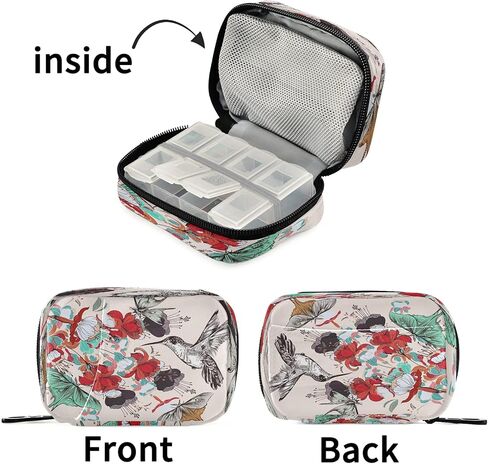 Naanle Flowers and Leaves Pill Box 7 Day Pill Case Travel Pill Organizer Bag with Zipper Portable Weekly Case Compact Size for Vitamin Supplement Holder in Kuwait