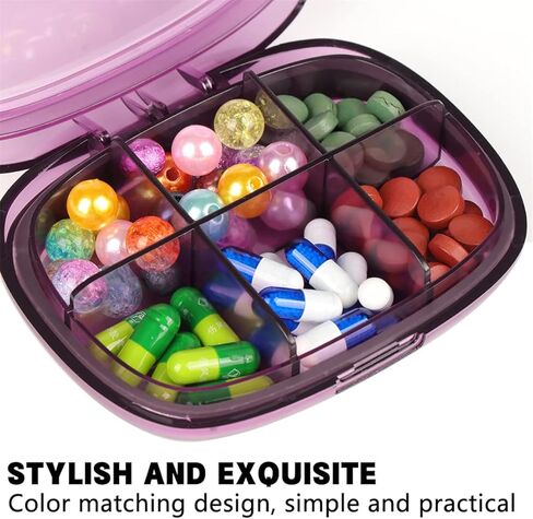 صندوق توزيع حبوب الدواء اليومي للسفر مكون من 6 اقسام لتخزين الادوية والادوية والادوية والمكملات الغذائية والفيتامينات والادوية in Kuwait