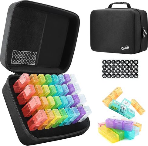 Gelozid Medicine Organizer Box, 30 Day Pill Organizer with 32 Daily Compartments and Hard Shell Travel Case, Monthly Pill Organizer 3 Times A Day for Vitamins, Fish Oil, Medications and Supplements in Kuwait
