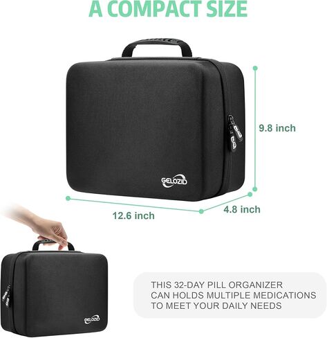 Gelozid Medicine Organizer Box, 30 Day Pill Organizer with 32 Daily Compartments and Hard Shell Travel Case, Monthly Pill Organizer 3 Times A Day for Vitamins, Fish Oil, Medications and Supplements in Kuwait