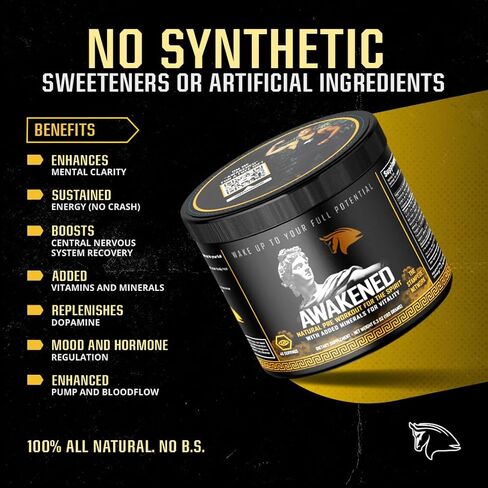 Awakened Natural Pre Workout Powder 12-in-1 | Conscious Energizer | Bee Pollen + N.O. Booster | Mucuna Pruriens, Tongkat Ali, Rhodiola, Alpha GPC & Trace Minerals | Spartan Bee Bread Brand, 40SV in Kuwait