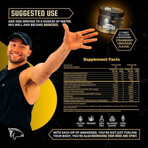 Awakened Natural Pre Workout Powder 12-in-1 | Conscious Energizer | Bee Pollen + N.O. Booster | Mucuna Pruriens, Tongkat Ali, Rhodiola, Alpha GPC & Trace Minerals | Spartan Bee Bread Brand, 40SV in Kuwait