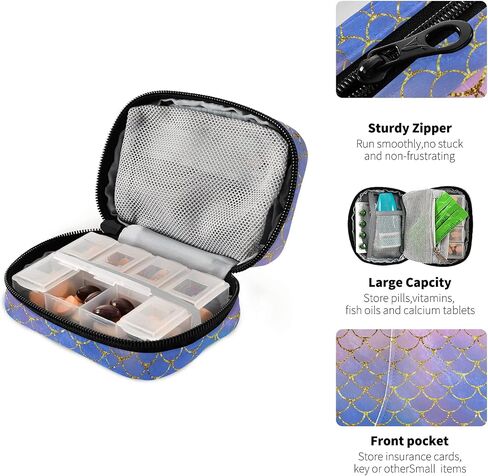 Naanle Vintage Sunflower Bee Pill Box 7 Day Pill Case Travel Pill Organizer Bag with Zipper Portable Weekly Case Compact Size for Vitamin Supplement Holder in Kuwait