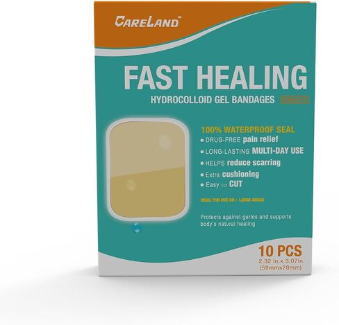 Careland Hydrocolloid Bandages - Advanced Fast Healing | 40 Pack | Waterproof Bandages for Wounds,Finger, Closure & Blister Treatment | Reduces Scarring | Suitable for Foot, Toe, Heel Protection in Kuwait