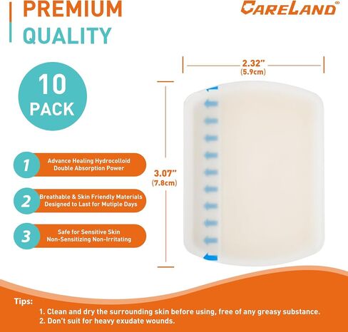 Careland Hydrocolloid Bandages - Advanced Fast Healing | 40 Pack | Waterproof Bandages for Wounds,Finger, Closure & Blister Treatment | Reduces Scarring | Suitable for Foot, Toe, Heel Protection in Kuwait