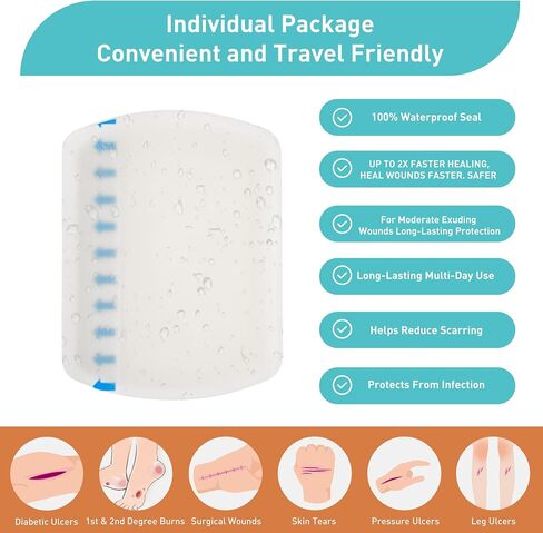 Careland Hydrocolloid Bandages - Advanced Fast Healing | 40 Pack | Waterproof Bandages for Wounds,Finger, Closure & Blister Treatment | Reduces Scarring | Suitable for Foot, Toe, Heel Protection in Kuwait