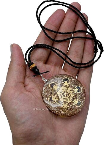 قلادة مذهلة من الأحجار الكريمة مع كريستال السيلينيت ومكعب ميتاترون - قلادة قلادة علاجية طبيعية للنساء والرجال والأطفال in Kuwait