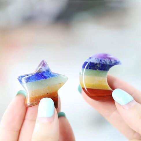 احجار كريمة على شكل قمر ونجمة كريستال، شاكرا كريستال مون من ويميكي، احجار شاكرا علاجية للقلق، حجر شاكرا مصقول لصنع المجوهرات بنفسك (قمر ونجمة) in Kuwait