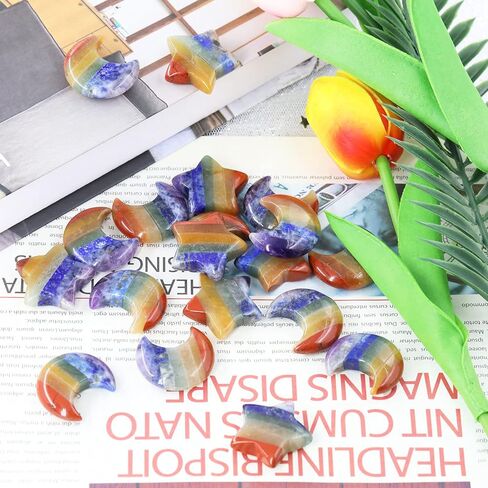 احجار كريمة على شكل قمر ونجمة كريستال، شاكرا كريستال مون من ويميكي، احجار شاكرا علاجية للقلق، حجر شاكرا مصقول لصنع المجوهرات بنفسك (قمر ونجمة) in Kuwait