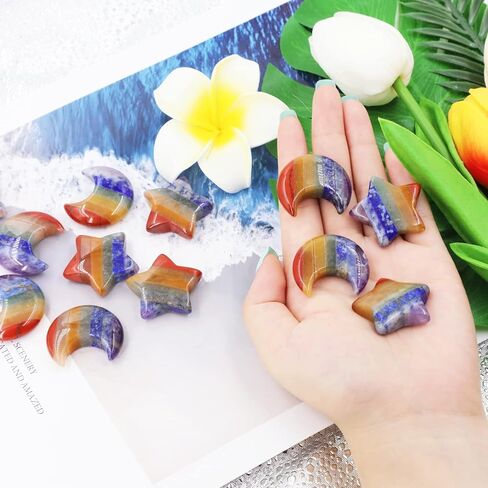 احجار كريمة على شكل قمر ونجمة كريستال، شاكرا كريستال مون من ويميكي، احجار شاكرا علاجية للقلق، حجر شاكرا مصقول لصنع المجوهرات بنفسك (قمر ونجمة) in Kuwait