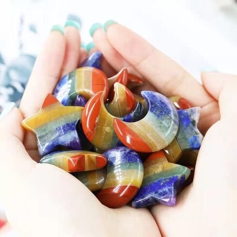 احجار كريمة على شكل قمر ونجمة كريستال، شاكرا كريستال مون من ويميكي، احجار شاكرا علاجية للقلق، حجر شاكرا مصقول لصنع المجوهرات بنفسك (قمر ونجمة) in Kuwait