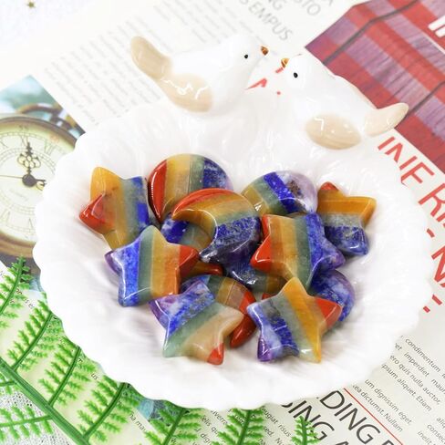 احجار كريمة على شكل قمر ونجمة كريستال، شاكرا كريستال مون من ويميكي، احجار شاكرا علاجية للقلق، حجر شاكرا مصقول لصنع المجوهرات بنفسك (قمر ونجمة) in Kuwait