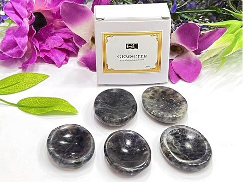 GEMSCITE Natural Gemstone 5 PCS YELLOW AVENTURINE Thumb Worry Stones Crystal Healing Reiki Pocket Palm Stone Positive Energy Love Wellness with Pouch & Crystal Info Cards in Kuwait