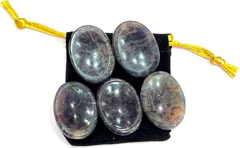 GEMSCITE Natural Gemstone 5 PCS YELLOW AVENTURINE Thumb Worry Stones Crystal Healing Reiki Pocket Palm Stone Positive Energy Love Wellness with Pouch & Crystal Info Cards in Kuwait