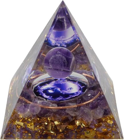 Kegeter هرم الطاقة الإيجابية جمشت هرم الكرة مولد هرم الطاقة للبلورات الواقية المستخدمة لتقليل الإجهاد والشفاء والتأمل وجذب الثروة الأرجواني المحظوظ، ديكور المنزل in Kuwait