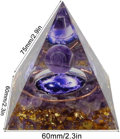 Kegeter هرم الطاقة الإيجابية جمشت هرم الكرة مولد هرم الطاقة للبلورات الواقية المستخدمة لتقليل الإجهاد والشفاء والتأمل وجذب الثروة الأرجواني المحظوظ، ديكور المنزل in Kuwait