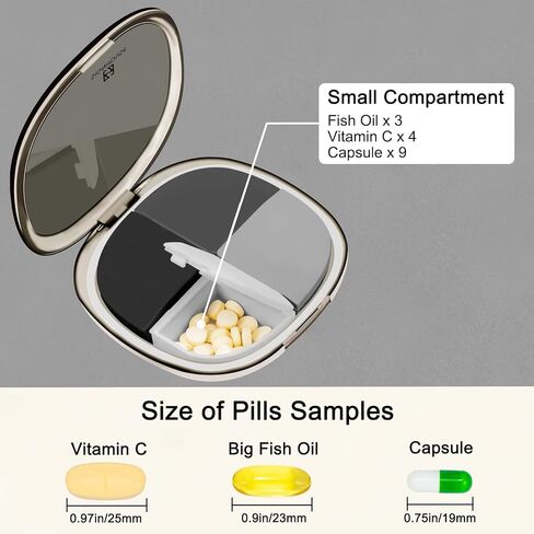 Daily Pill Organizer Pocket Pharmacy, 4 Compartments Potable Pill Holder Medicine Case for Women Men Travel Essentials, Pills Container Box to Hold Vitamins, Fish Oils for Purse Pocket - Black Grey in Kuwait