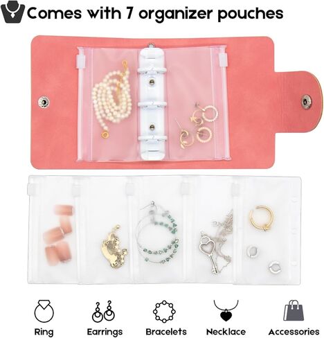 كتاب تخزين المجوهرات من Hearoo، حقيبة تنظيم مجوهرات السفر من جلد البولي يوريثان مع جيوب بسحاب للخواتم والقلائد والأساور والأقراط والبروش والخرز (أزرق داكن) in Kuwait