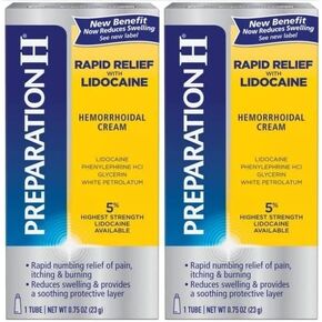 كريم التحضير H للتخفيف السريع من البواسير مع الليدوكائين، تخفيف التخدير للتورم والألم والحرق والحكة - عبوة أنبوبية 0.75 أونصة من 2 = 1.5 أونصة in Kuwait