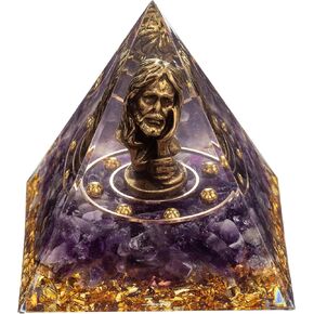 FENGSHUI-CAISHEN Mini Jesus Figurine in Healing Crystal Orgone Pyramid - Obsidian Tiger's Eye with Tiny Christ Statue, Paperweights Meditating Reiki Chakra Decor